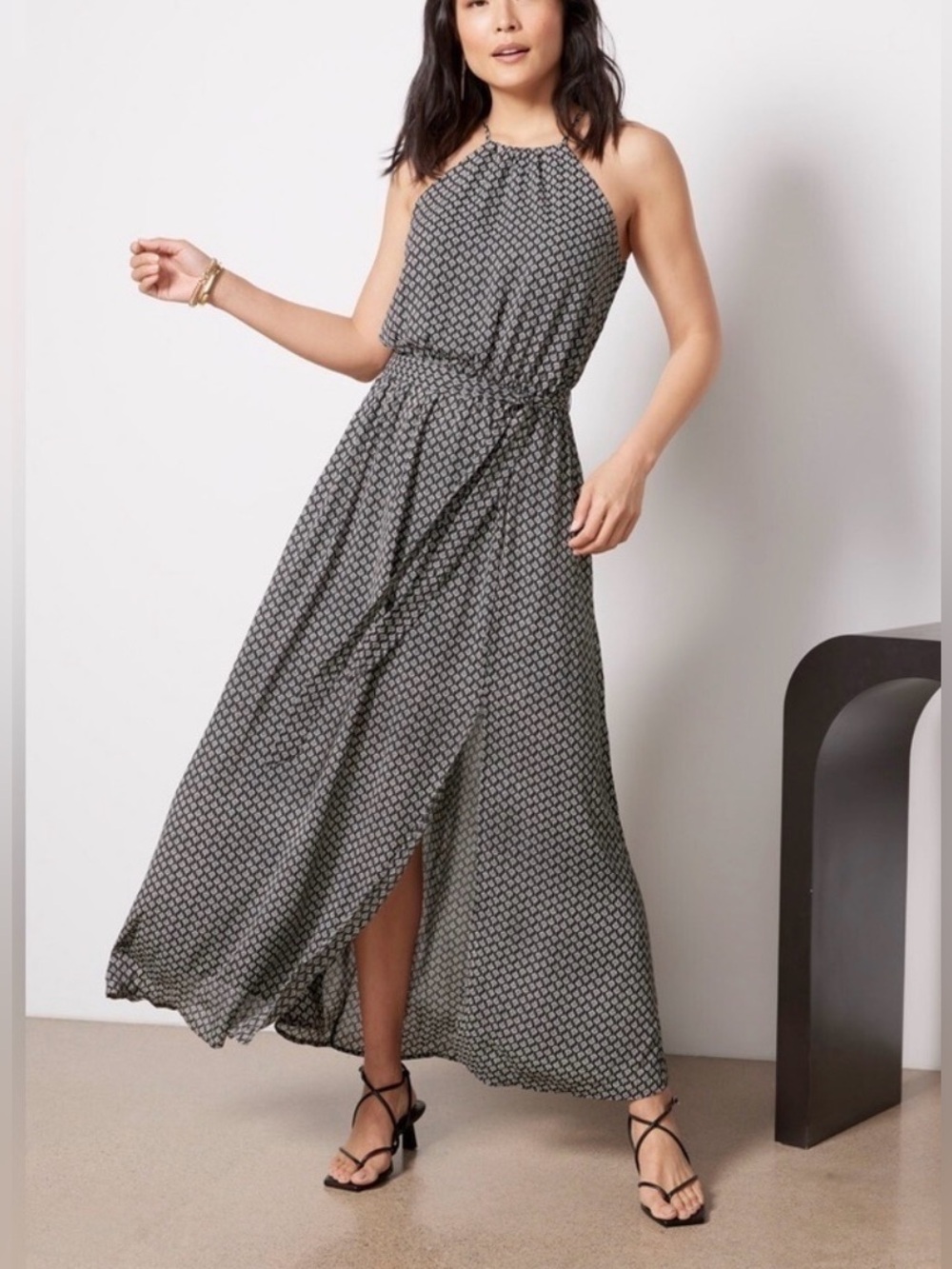 Evereve - Jules Black White Lightweight Sleeveless Lined Maxi Dress Size Medium